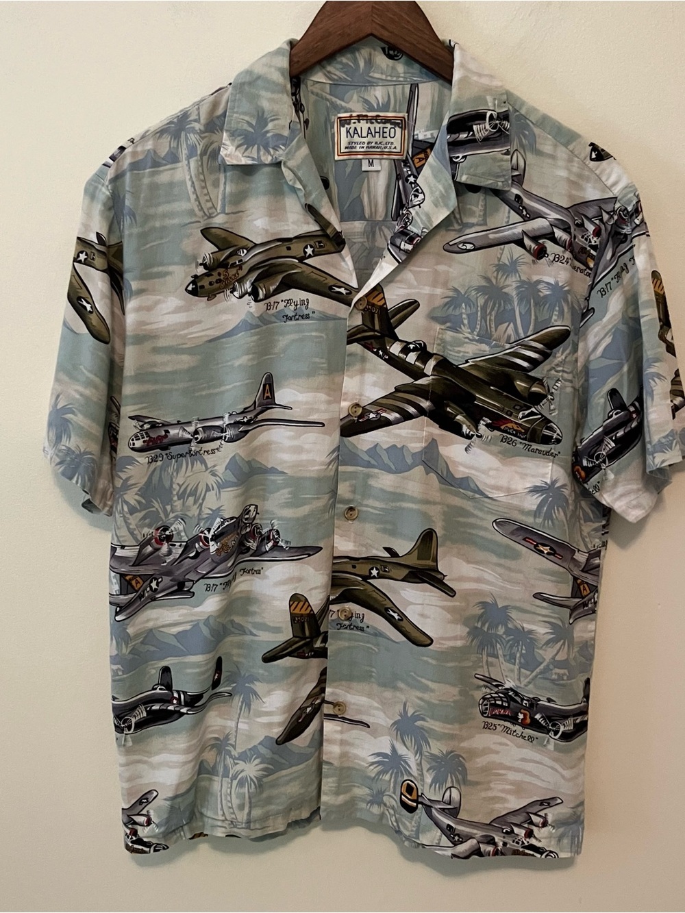 VTG Kalaheo Hawaiian Shirt Mens M WW2 Bomber Planes B29 B17 Made In USA 90s